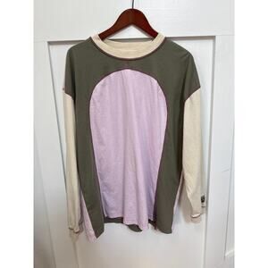 BDG Colby Seamed Colorblock Relaxed 90's Retro Relaxed Long Sleeve Tee, L